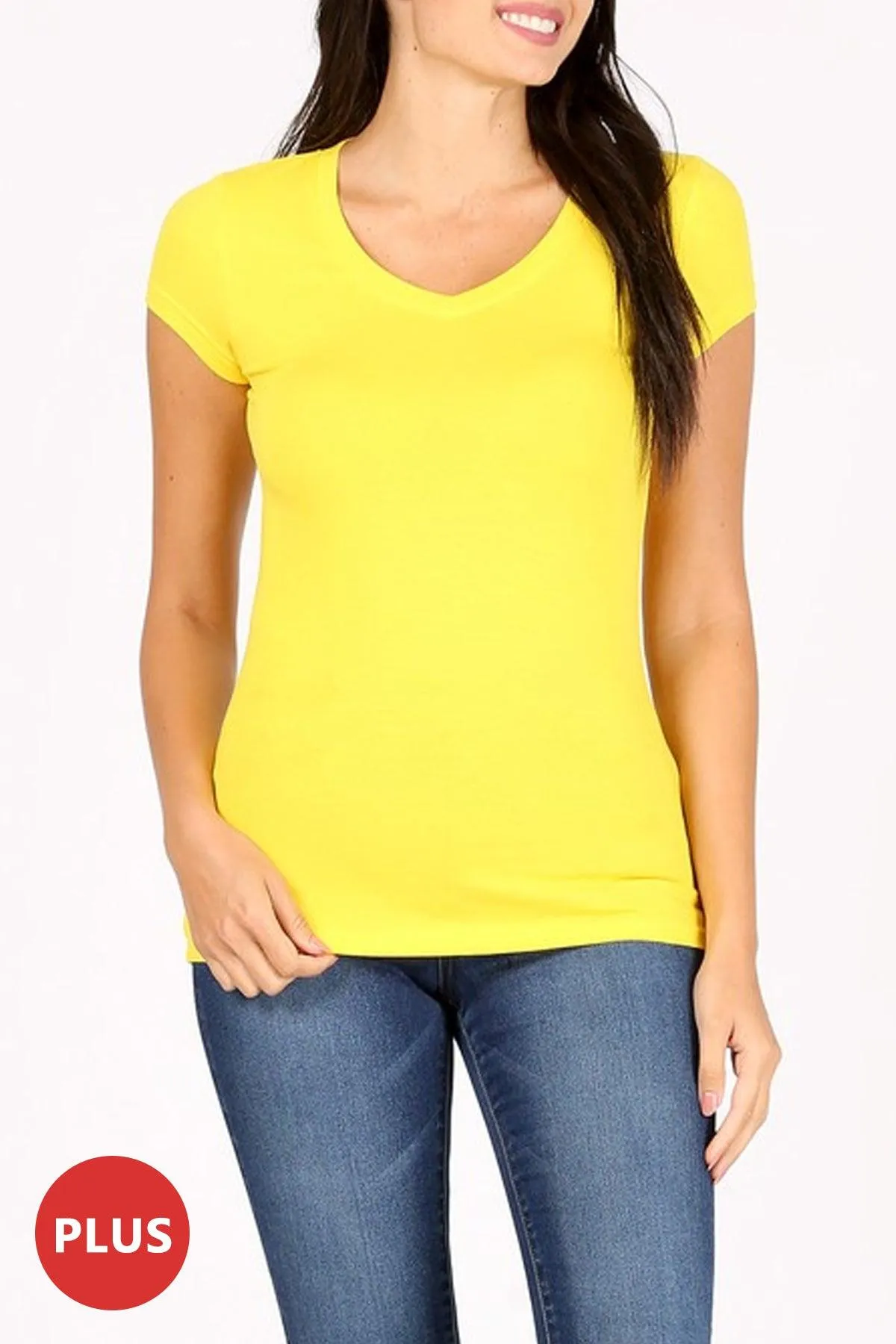 Women's Plus size Solid Basic Short Sleeve V-Neck Top