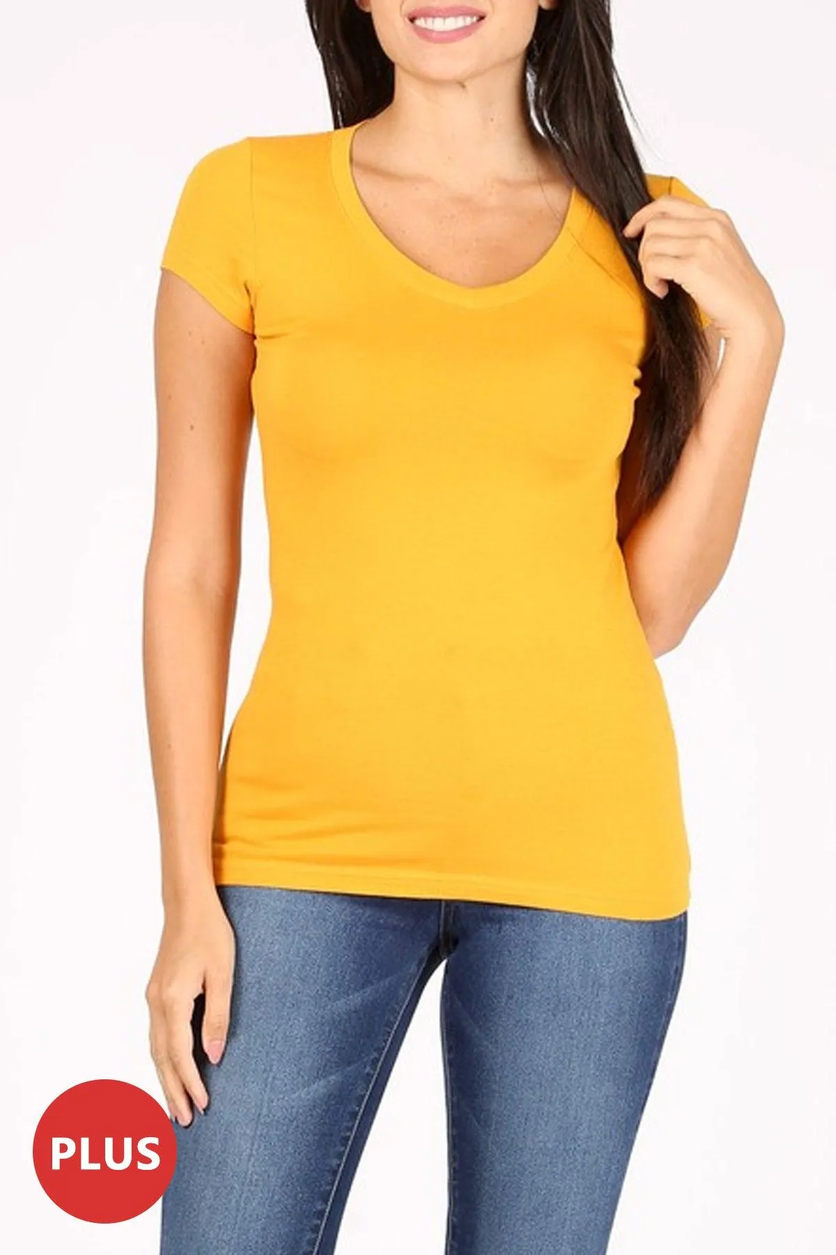 Women's Plus size Solid Basic Short Sleeve V-Neck Top