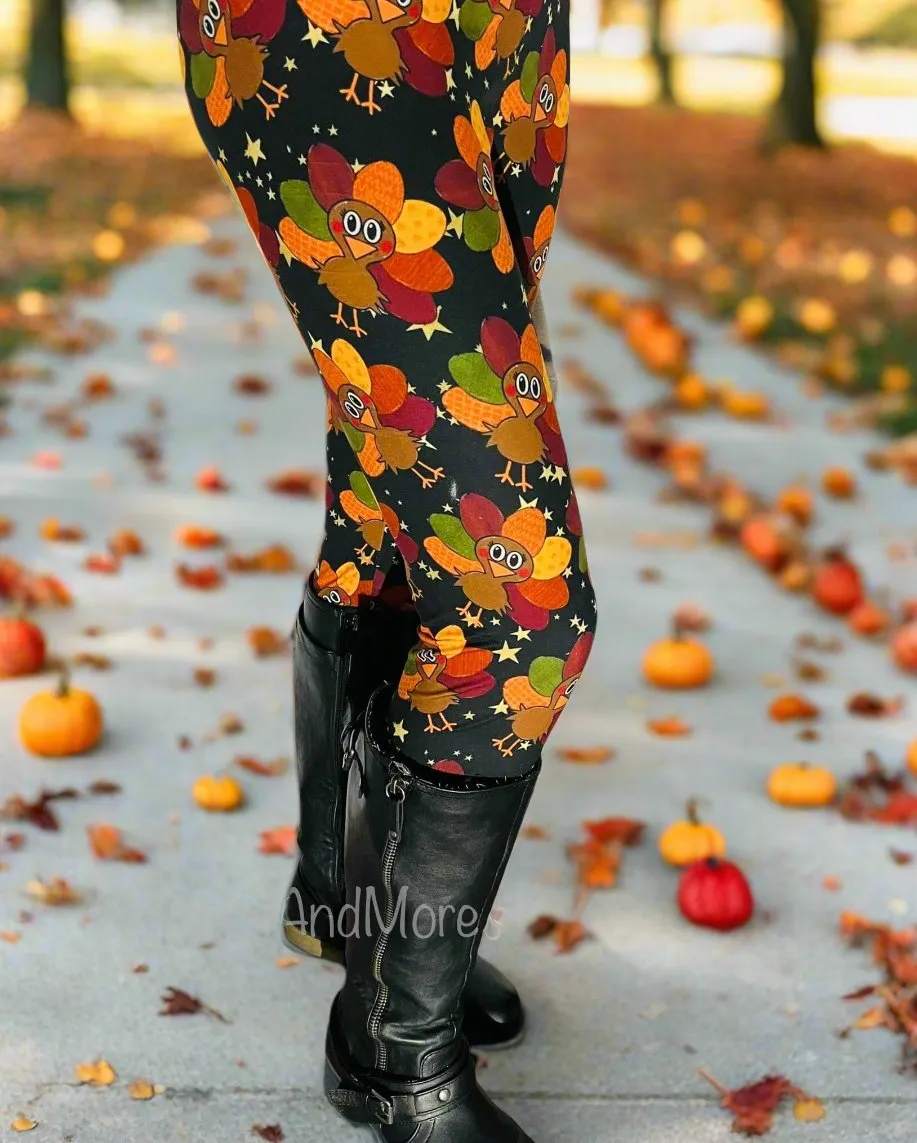 Womens Thanksgiving Turkey Leggings, Fall Leggings, Soft Yoga Pants, Sizes OS/TC, Yoga Waist, Exclusive Leggings