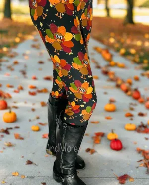 Womens Thanksgiving Turkey Leggings, Fall Leggings, Soft Yoga Pants, Sizes OS/TC, Yoga Waist, Exclusive Leggings