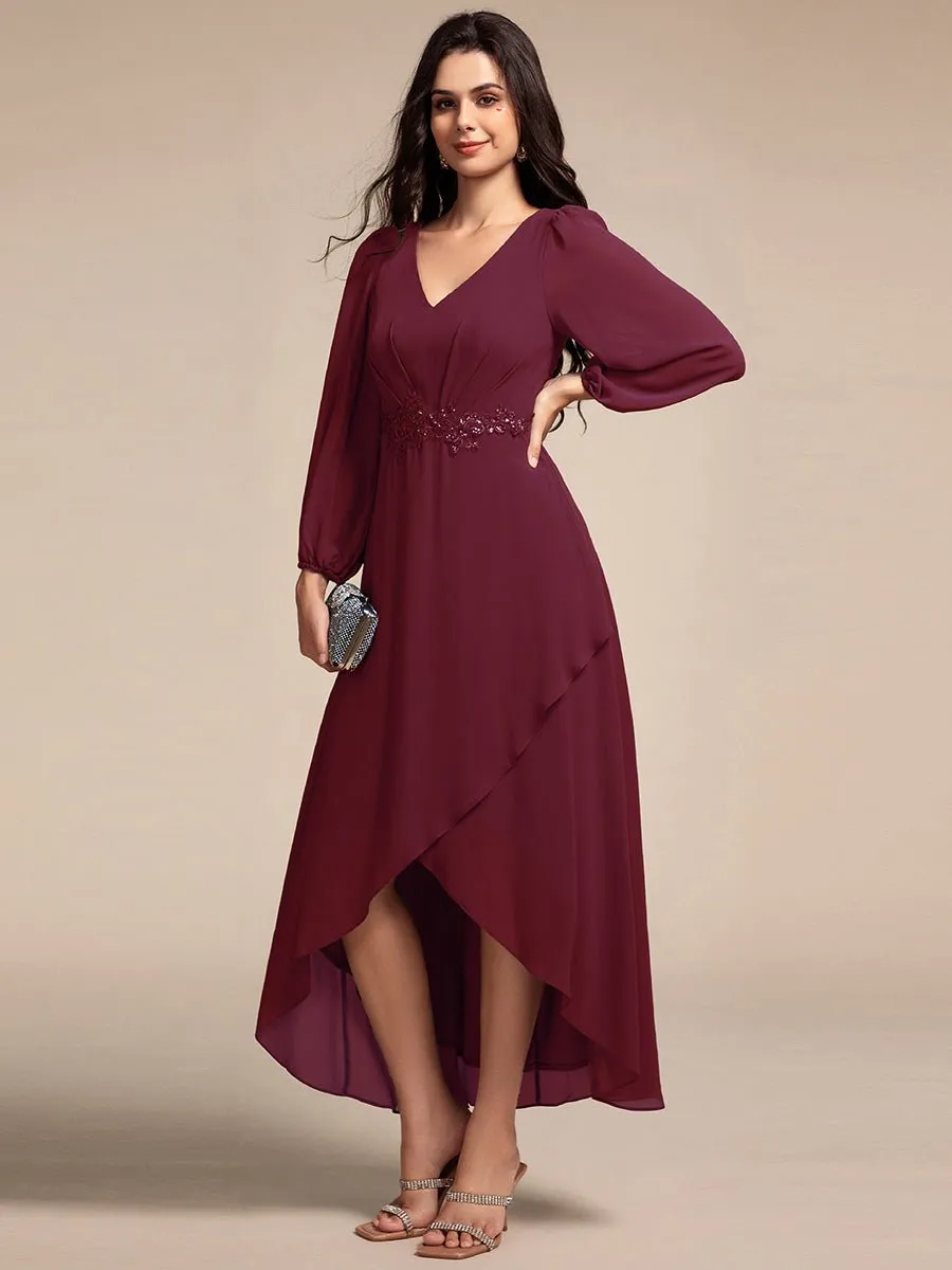 Zahara chiffon sleeved events dress with floral applique