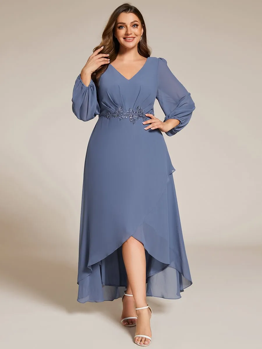 Zahara chiffon sleeved events dress with floral applique