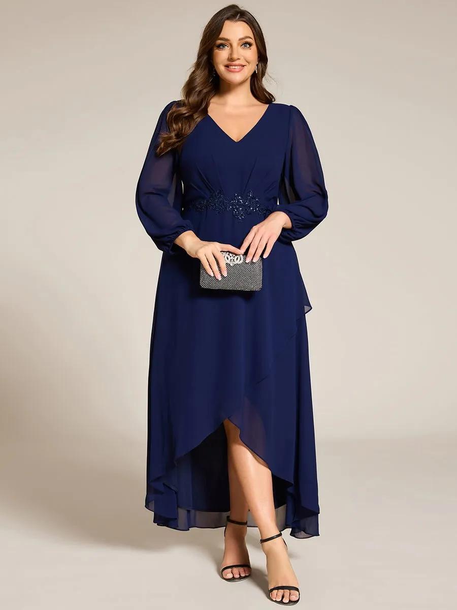 Zahara chiffon sleeved events dress with floral applique