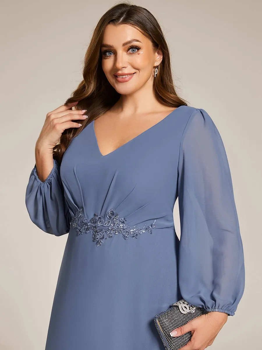 Zahara chiffon sleeved events dress with floral applique