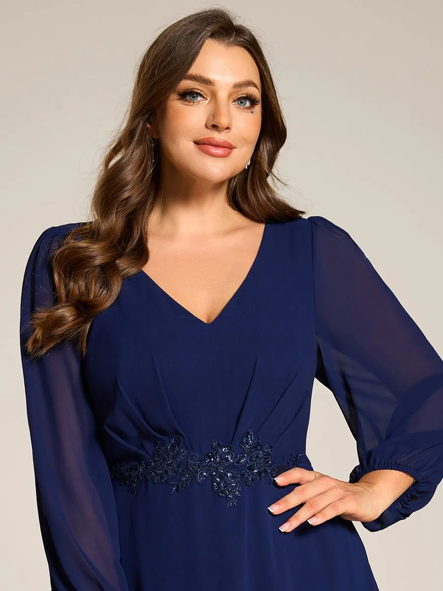 Zahara chiffon sleeved events dress with floral applique